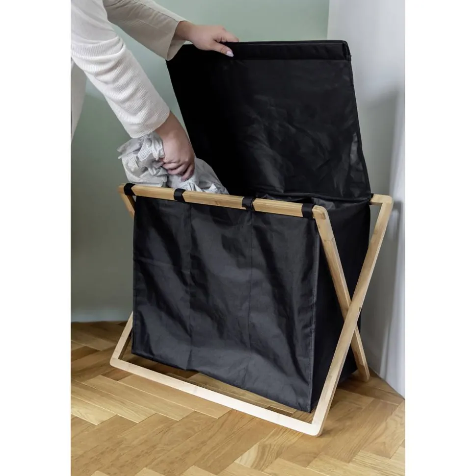 Wäschesammler 'Ecori' Bambus schwarz, braun 69 x 56,5 x 33 cm