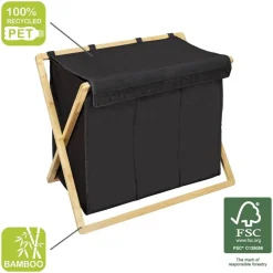 Wäschesammler 'Ecori' Bambus schwarz, braun 69 x 56,5 x 33 cm