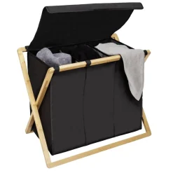 Wäschesammler 'Ecori' Bambus schwarz, braun 69 x 56,5 x 33 cm