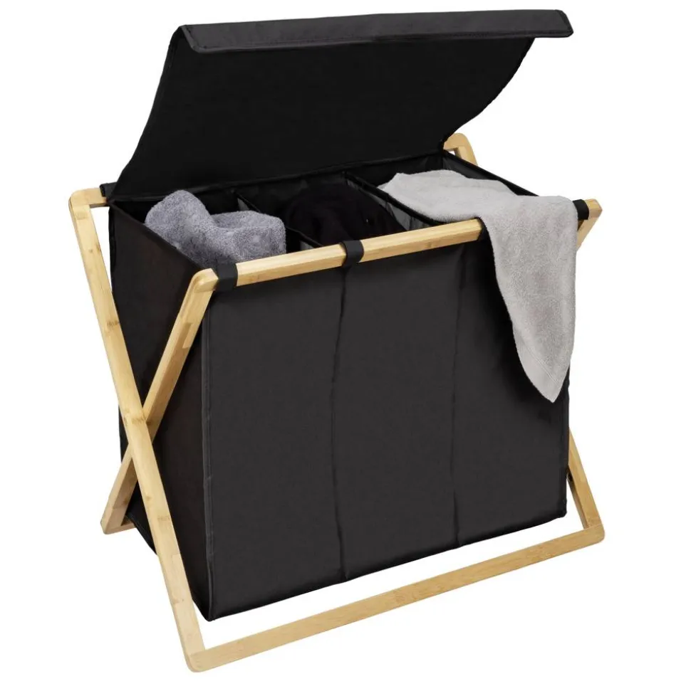 Wäschesammler 'Ecori' Bambus schwarz, braun 69 x 56,5 x 33 cm