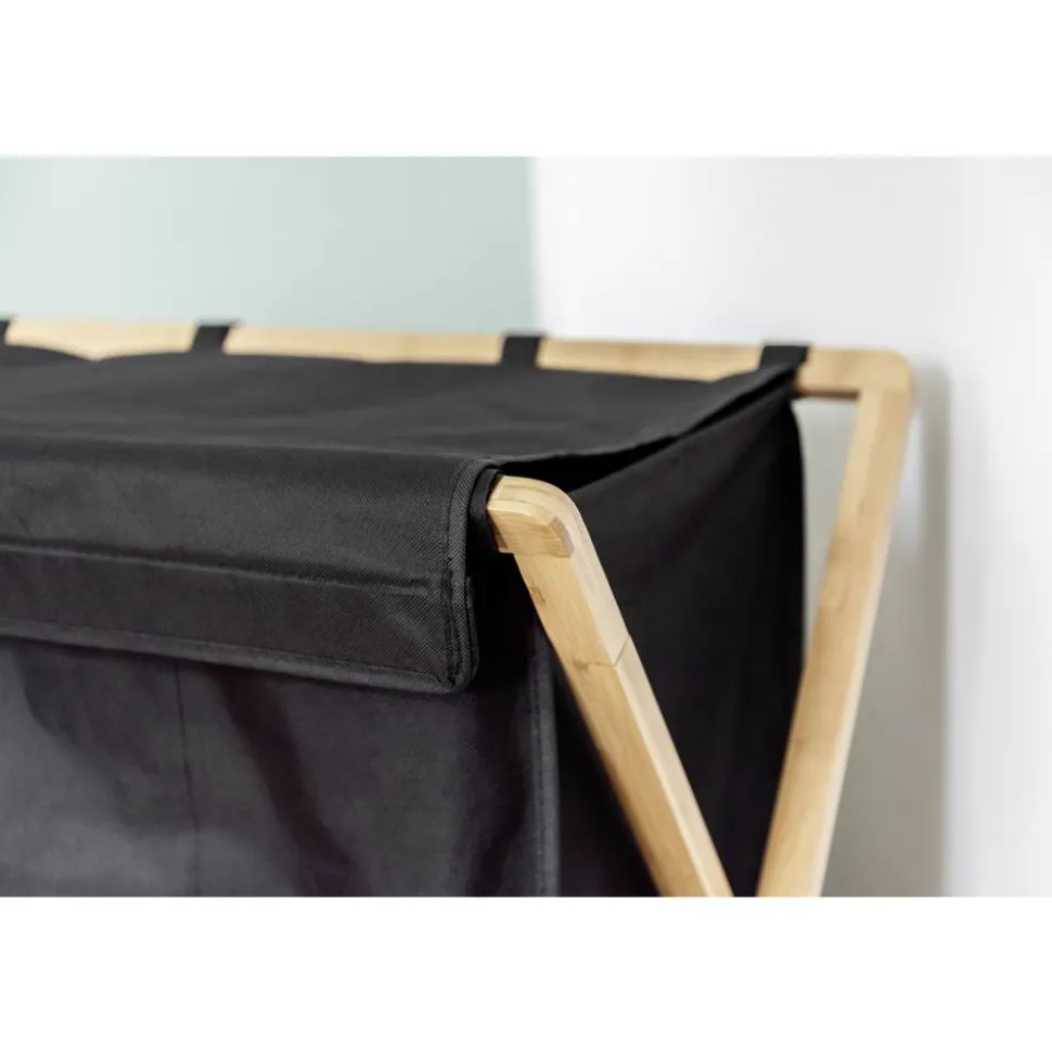 Wäschesammler 'Ecori' Bambus schwarz, braun 69 x 56,5 x 33 cm