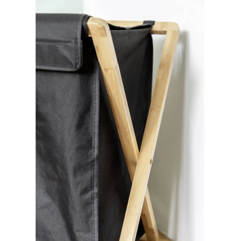 Wäschesammler 'Ecori' Bambus schwarz, braun 69 x 56,5 x 33 cm