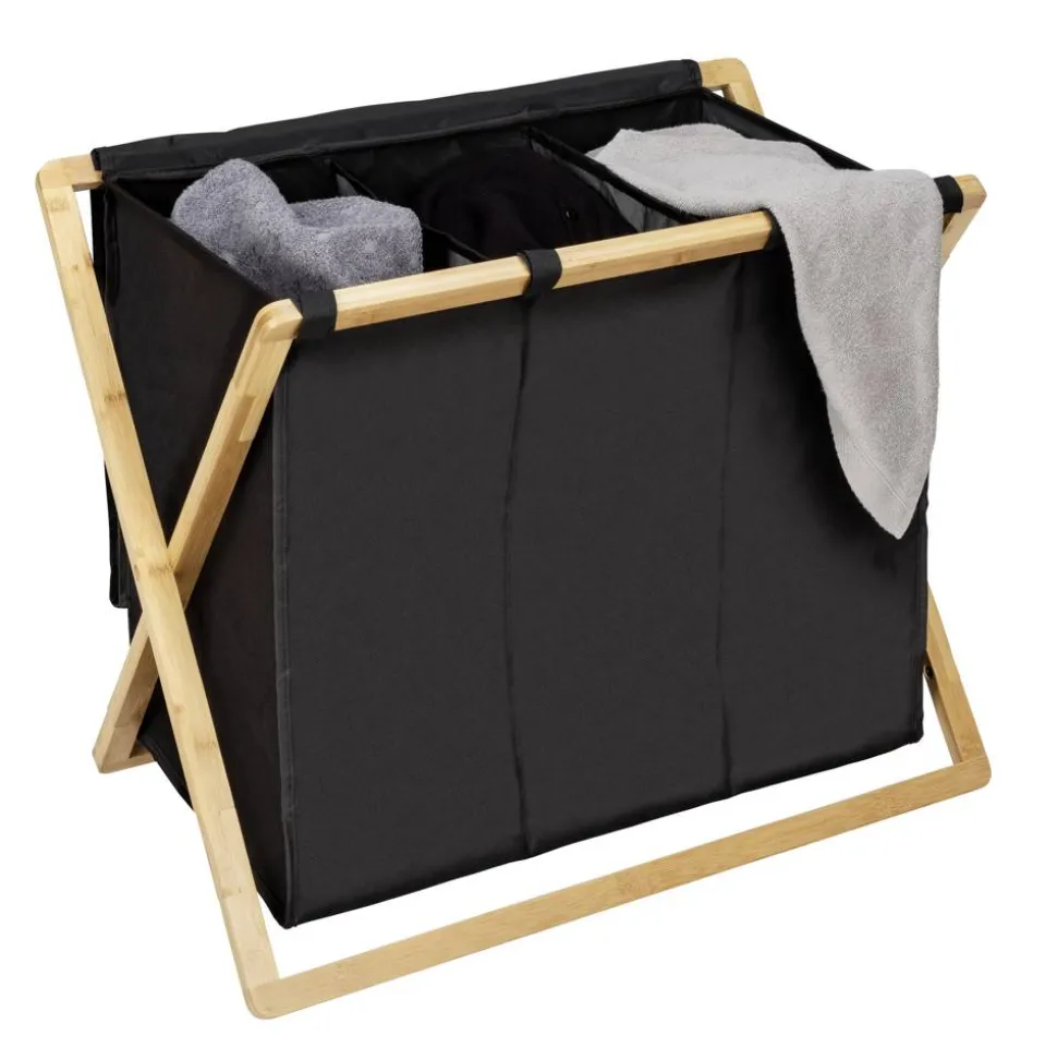 Wäschesammler 'Ecori' Bambus schwarz, braun 69 x 56,5 x 33 cm