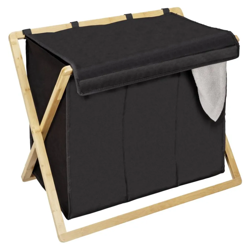 Wäschesammler 'Ecori' Bambus schwarz, braun 69 x 56,5 x 33 cm
