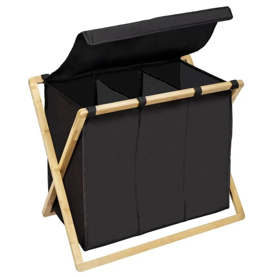 Wäschesammler 'Ecori' Bambus schwarz, braun 69 x 56,5 x 33 cm