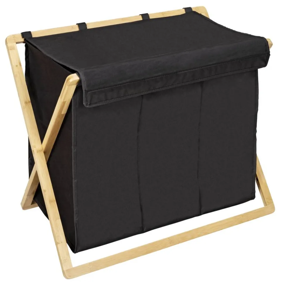 Wäschesammler 'Ecori' Bambus schwarz, braun 69 x 56,5 x 33 cm