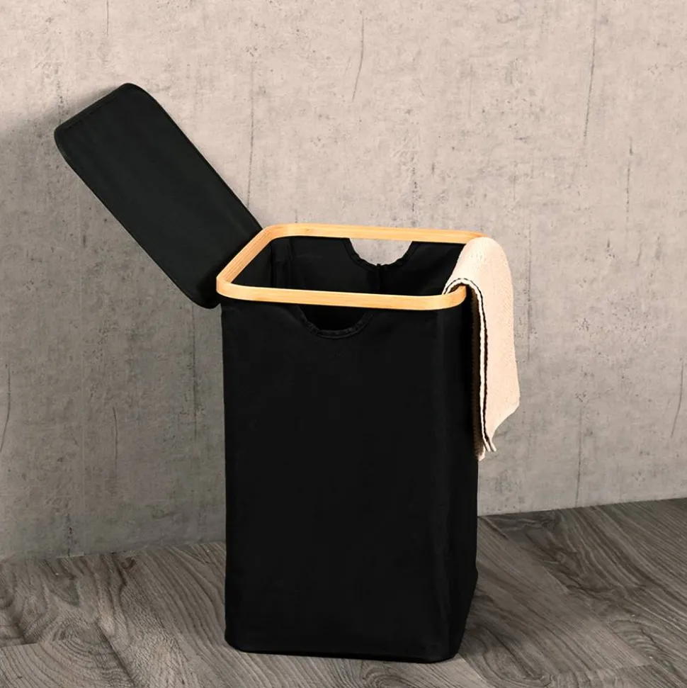 Wäschesammler Polyester schwarz 41 x 33 x 50 cm