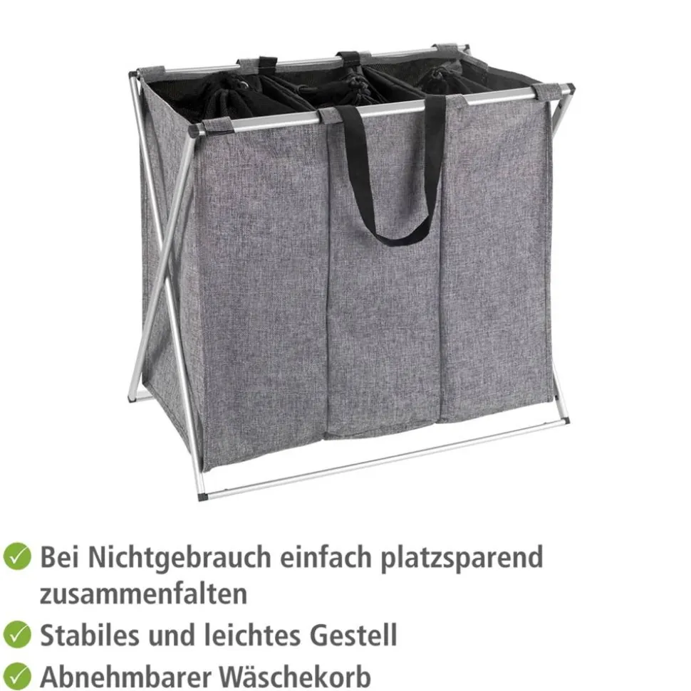 Wäschesammler 'Trio' grau 63 x 57 x 38 cm 130 l