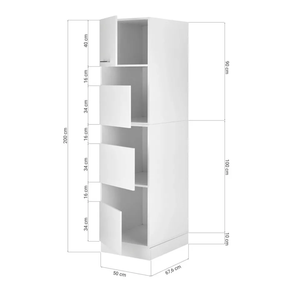 Wäscheschrank 'Clara 3' für Hauswirtschaftsraum weiß matt 50 x 200 x 67,6 cm