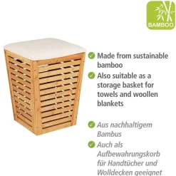 Wäschetruhe 'Bambusa' Bambus 55 l mit Sitzpolster 40 x 40 x 56 cm