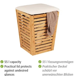 Wäschetruhe 'Bambusa' Bambus 55 l mit Sitzpolster 40 x 40 x 56 cm