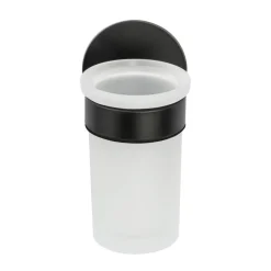 Zahnputzbecher 'Meleto' Edelstahl schwarz Glas satiniert Ø 10 x 15 cm, Klebemontage