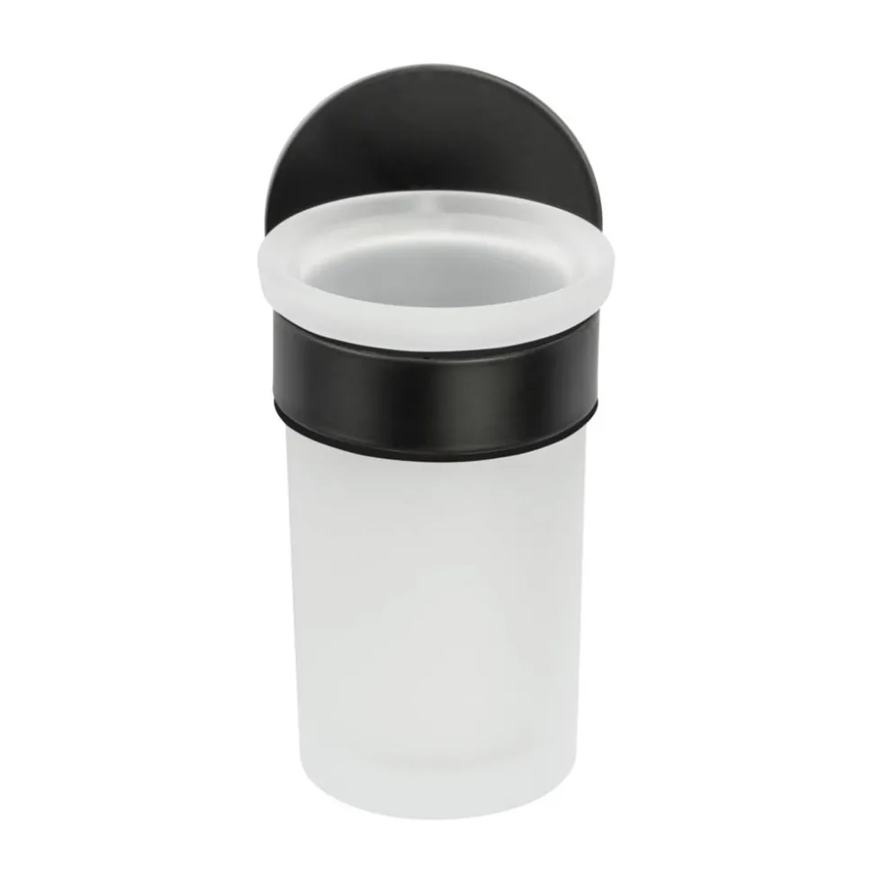 Zahnputzbecher 'Meleto' Edelstahl schwarz Glas satiniert Ø 10 x 15 cm, Klebemontage