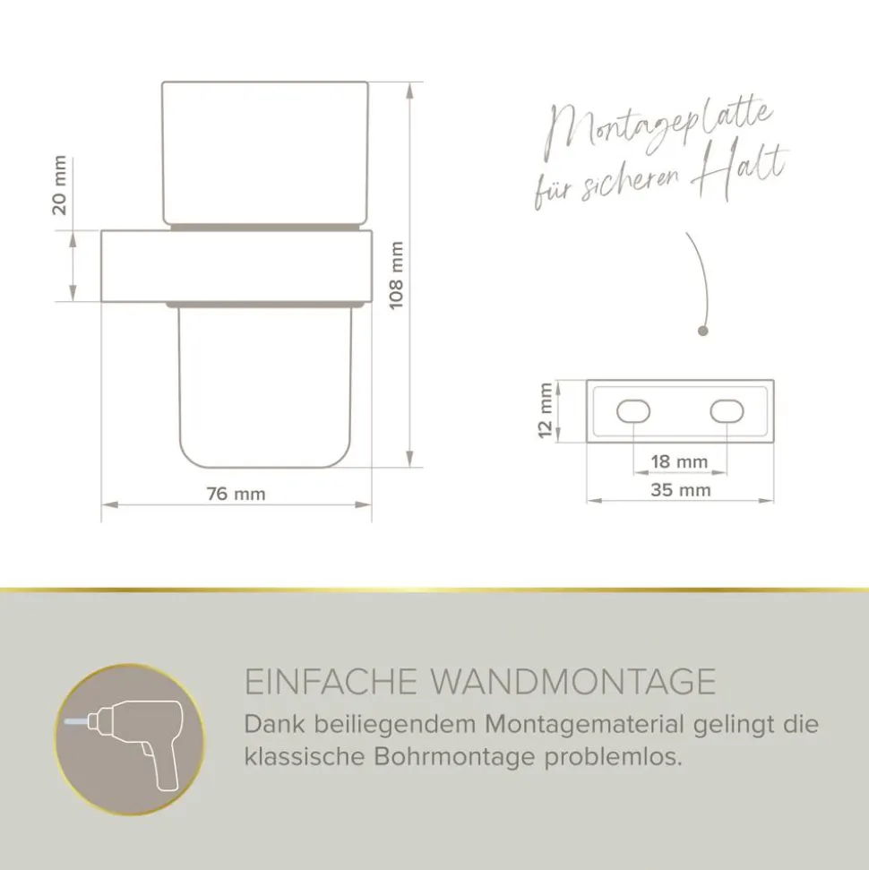 Zahnputzglas 'Aura' wandhängend eckig verchromt/weiß