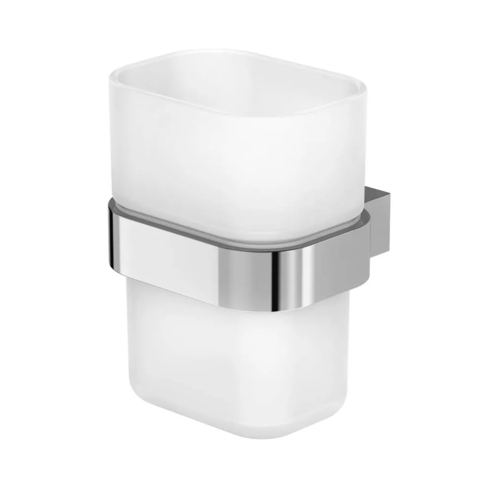 Zahnputzglas 'Aura' wandhängend eckig verchromt/weiß