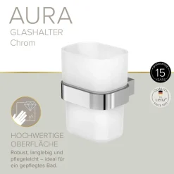 Zahnputzglas 'Aura' wandhängend eckig verchromt/weiß