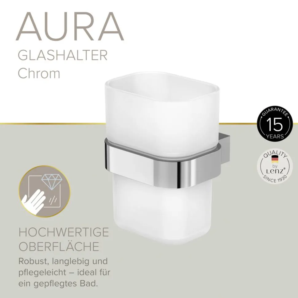 Zahnputzglas 'Aura' wandhängend eckig verchromt/weiß