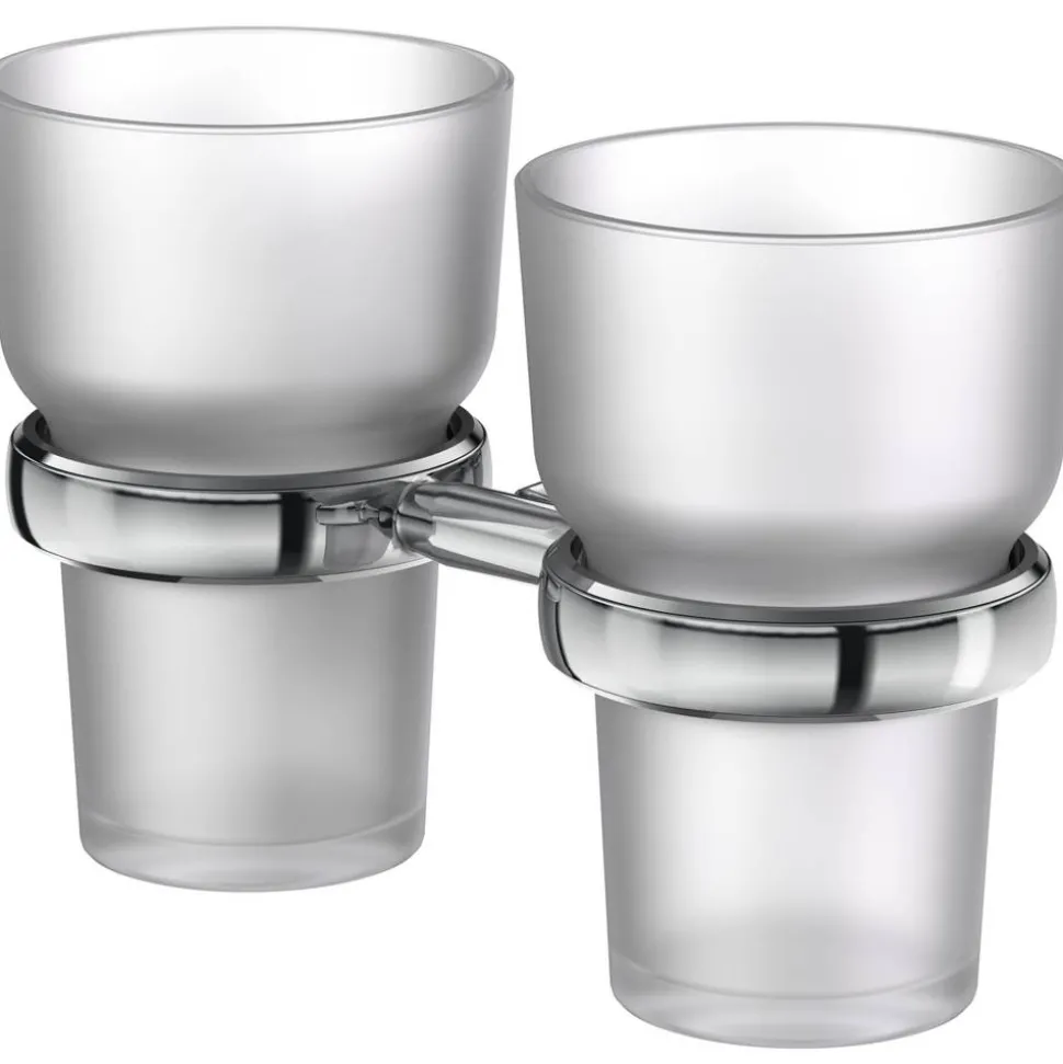 Zahnputzglas 'Flame' doppelt wandhängend verchromt/weiß