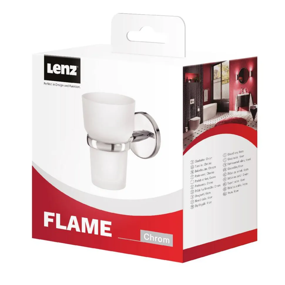 Zahnputzglas 'Flame' wandhängend rund verchromt/weiß
