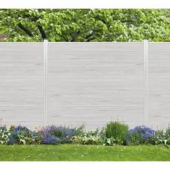 Zaun-Komplettset 'Roma Line' WPC beige mit Pfosten eloxiert zum Einbetonieren 939 x 180 cm