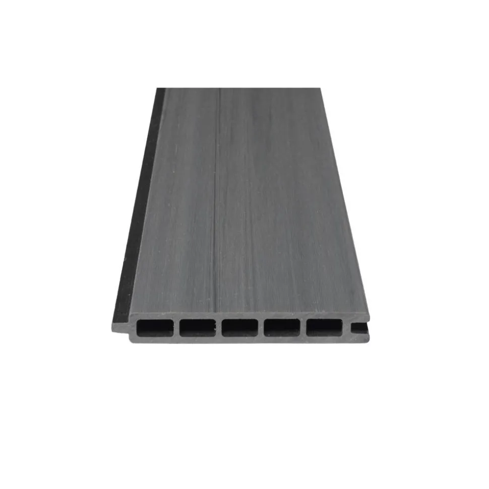 Zaun-Komplettset 'Roma Line' WPC grau mit Pfosten eloxiert zum Einbetonieren 565 x 180 cm
