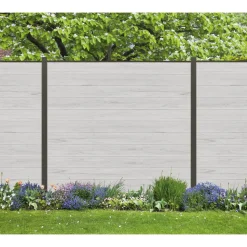 Zaun-Komplettset 'Roma Line' WPC beige mit Pfosten anthrazit zum Einbetonieren 565 x 180 cm