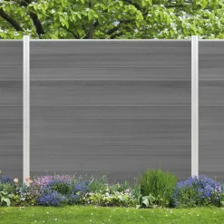 Zaun-Komplettset 'Roma Line' WPC grau mit Pfosten eloxiert zum Aufschrauben 751 x 180 cm