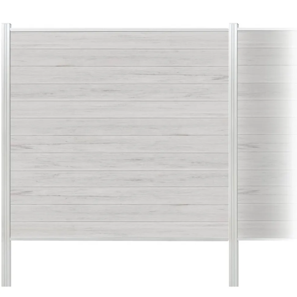 Zaun-Komplettset 'Roma Line' WPC beige mit Pfosten eloxiert zum Einbetonieren 751 x 180 cm