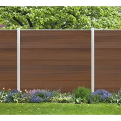 Zaun-Komplettset 'Roma Line' WPC teak mit Pfosten eloxiert zum Aufschrauben 751 x 180 cm