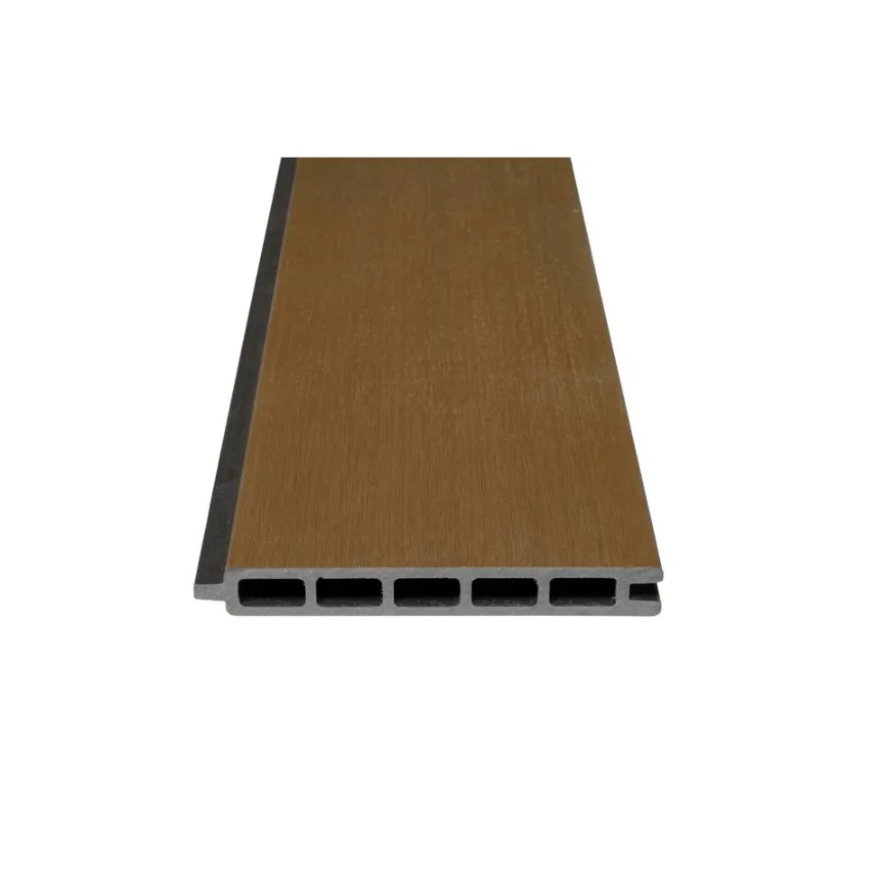 Zaun-Komplettset 'Roma Line' WPC teak mit Pfosten anthrazit zum Aufschrauben 565 x 180 cm