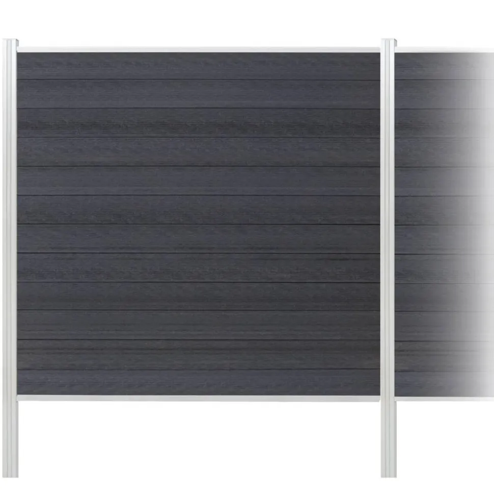 Zaun-Komplettset 'Roma Line' WPC anthrazit mit Pfosten eloxiert zum Einbetonieren 751 x 180 cm