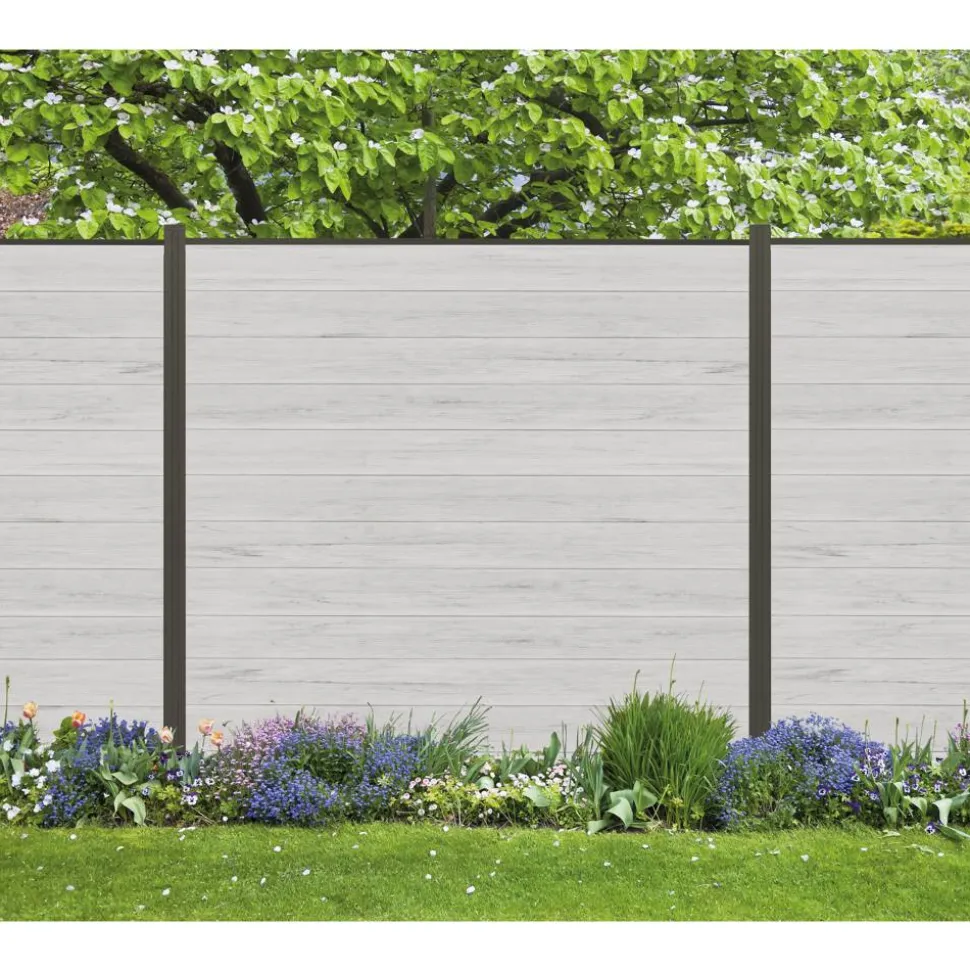 Zaun-Komplettset 'Roma Line' WPC beige mit Pfosten anthrazit zum Aufschrauben 751 x 180 cm