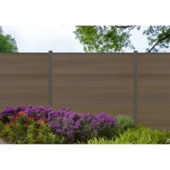 Zaun-Komplettset 'Roma Line' WPC teak mit Pfosten anthrazit zum Einbetonieren 751 x 180 cm