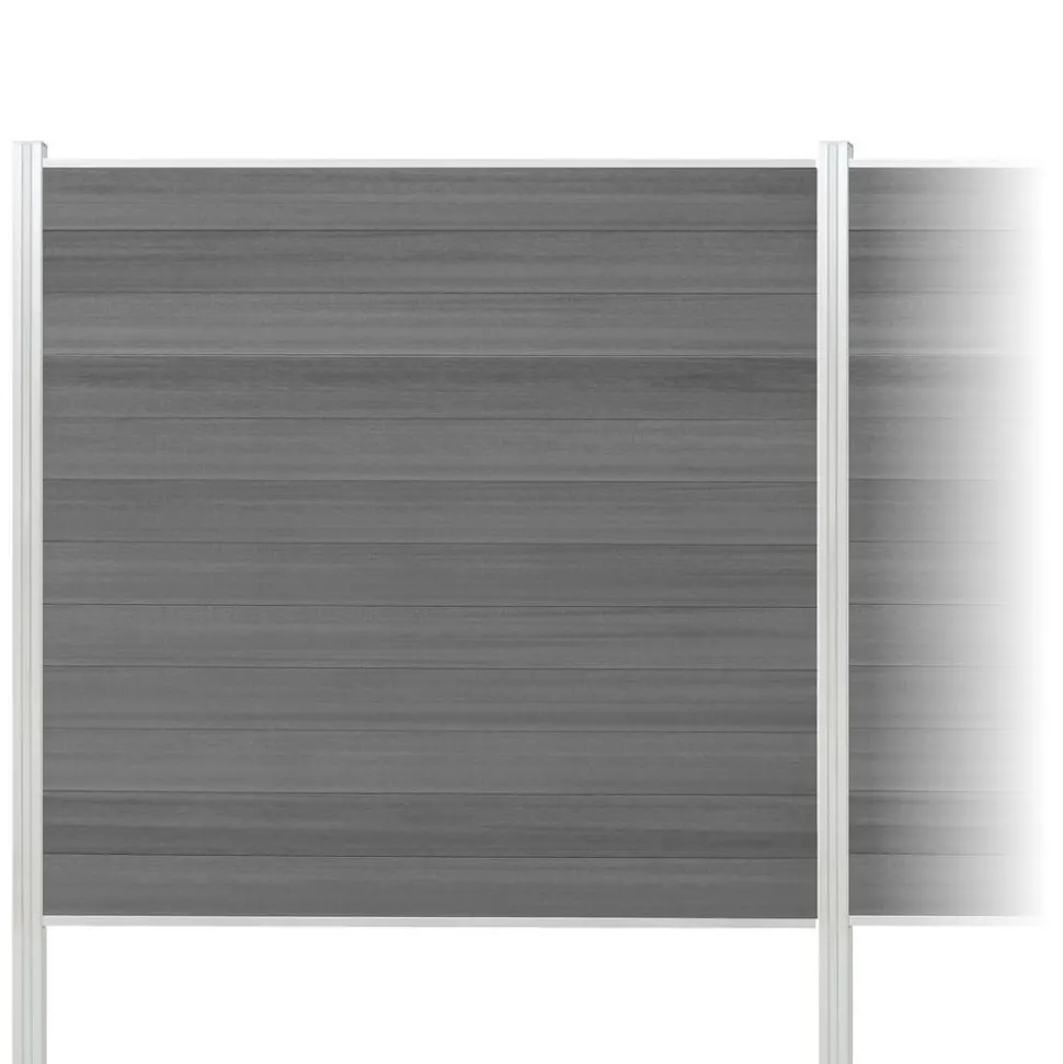Zaun-Komplettset 'Roma Line' WPC grau mit Pfosten eloxiert zum Einbetonieren 751 x 180 cm