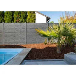 Zaunplatte 'Klassik Fels' betongrau 184 x 4,8 x 26 cm
