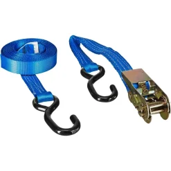 Zurrgurt blau 2,5 x 500 cm mit Haken PVC-ummantelt